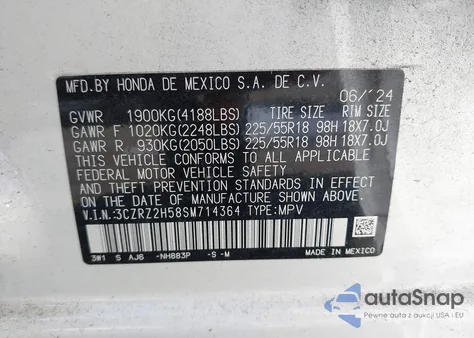 2025 Honda Hr-V Awd Sport из США, поврежденный, VIN 3CZRZ2H58SM714364